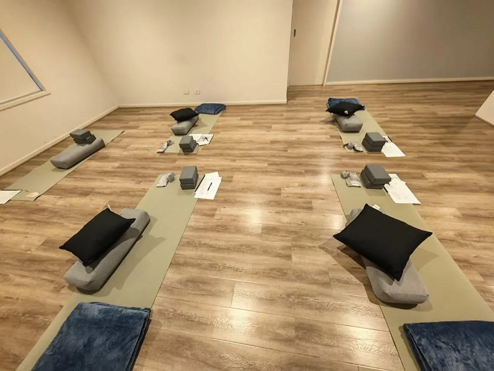 Mats, bolsters and blankets set for a yin class