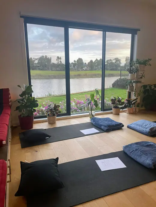 Morning light over the river through the studio window